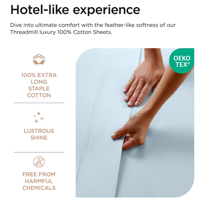 Threadmill 100% Cotton Sheets for Full Size Bed - 600 Thread Count Full Bed Sheets Set with 16â€ Deep Pocket - Sateen Weave 4-Piece Bedding Set with Cooling Effect, Blue - Image 4